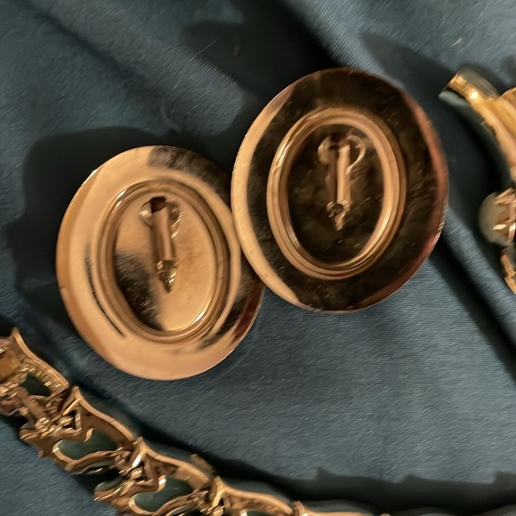 Vintage set of two clip on earrings and matching. Bracelet silver and blue - Picture 6 of 8